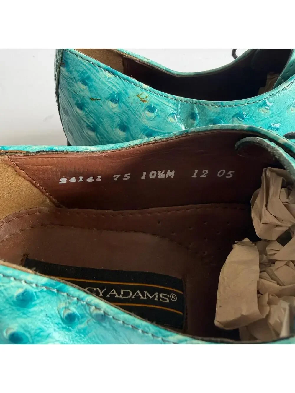 Stacy Adams Ostrich Crocodile Print Oxford Shoes‎ Men's Size 10.5M Teal Lace Up